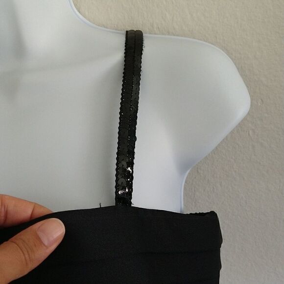 Vintage Evening Blouse 80's 90's Top Sequin Spaghetti Straps Black size S - Picture 3 of 9